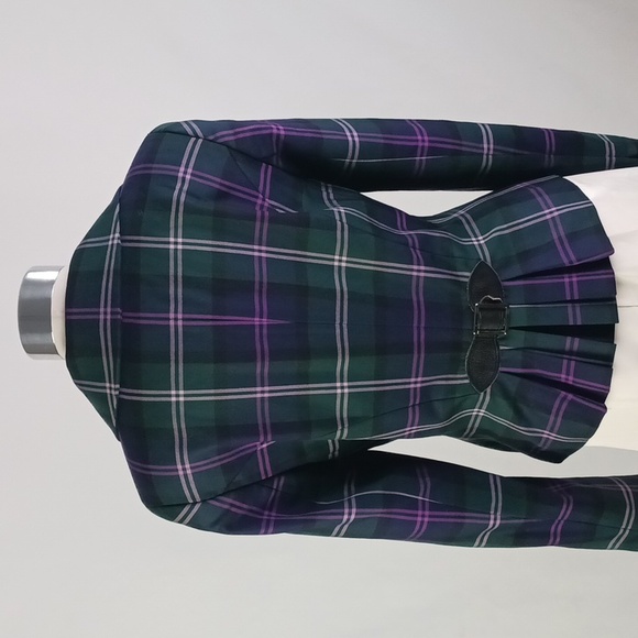 Escada Vtg Green Purple Plaid W Buckles Jacket. - Picture 5 of 8